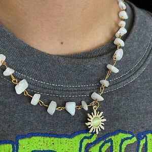 Morganite Crystal gold chain pearl necklace